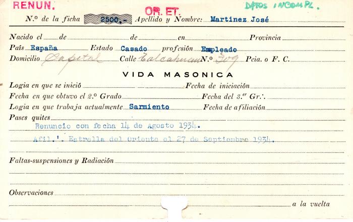 Ficha de miembro de José Martinez.