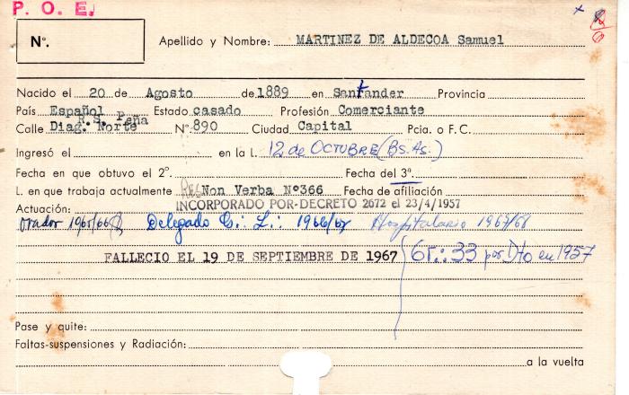 Ficha de miembro de Samuel Martinez de Aldecoa.
