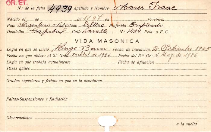 Ficha de miembro de Isaac Maser.