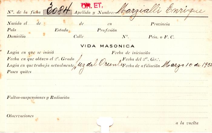 Ficha de miembro de Enrique Marzialli.