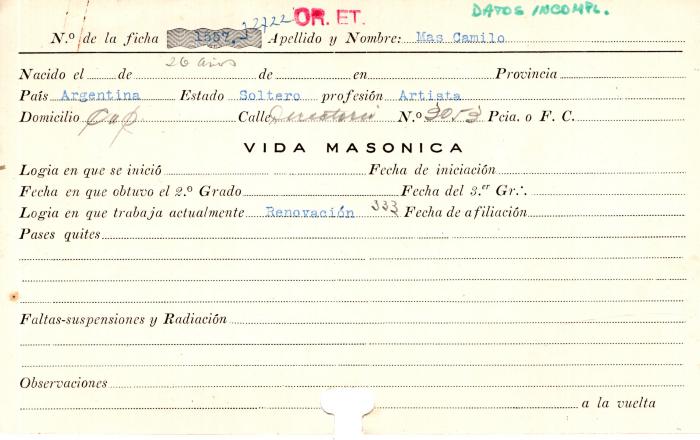 Ficha de miembro de Camilo Mas.