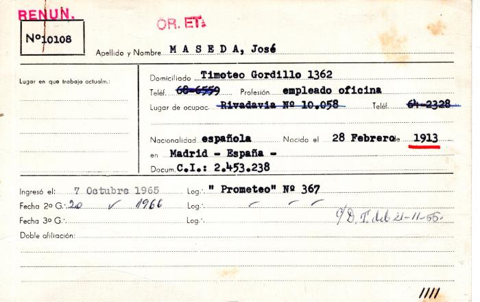 Ficha de miembro de José Maseda.