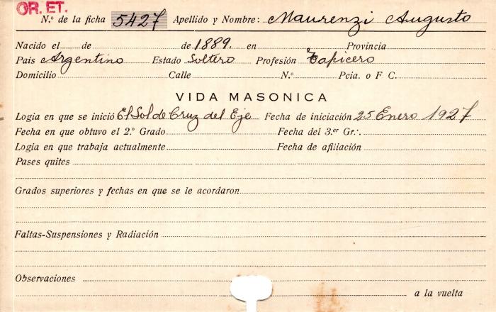 Ficha de miembro de Augusto Maurenzi.