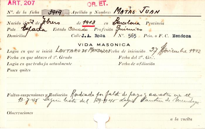 Ficha de miembro de Juan Matas.
