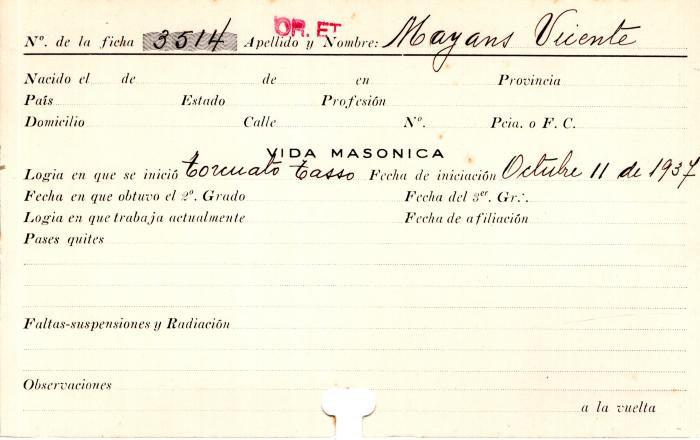 Ficha de miembro de Vicente Mayans.