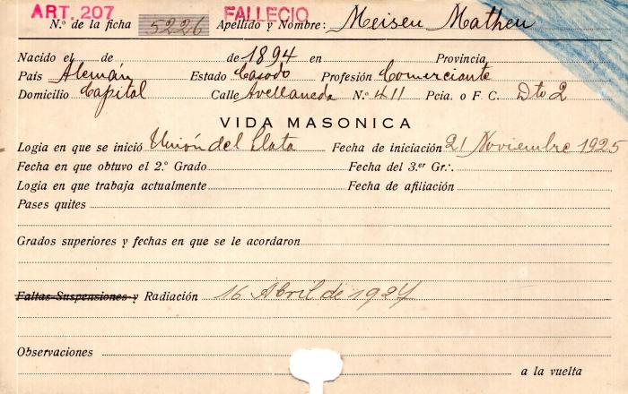 Ficha de miembro de Mathew Meisen.