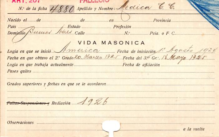 Ficha de miembro de C. C. Medica.