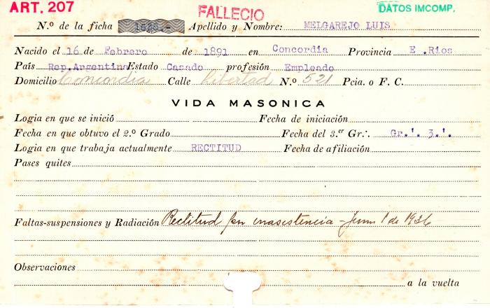 Ficha de miembro de Luis Melgarejo.