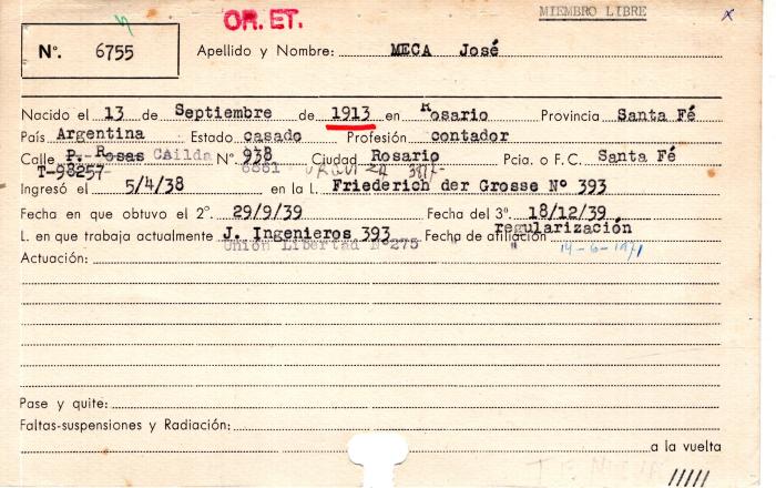 Ficha de miembro de José Meca.