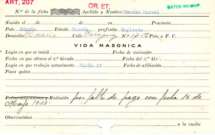 Ficha de miembro de Manuel Mendez.