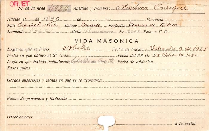 Ficha de miembro de Enrique Medina.