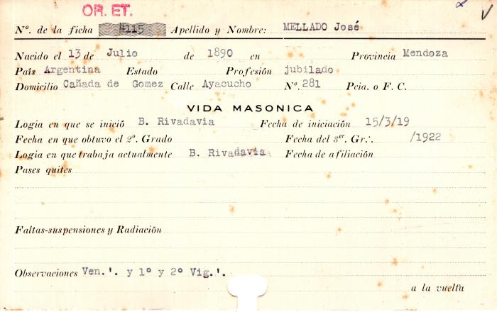 Ficha de miembro de José Mellado.