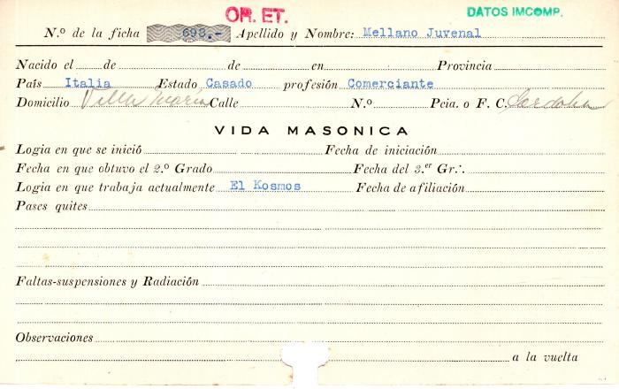 Ficha de miembro de Juvenal Mellano.
