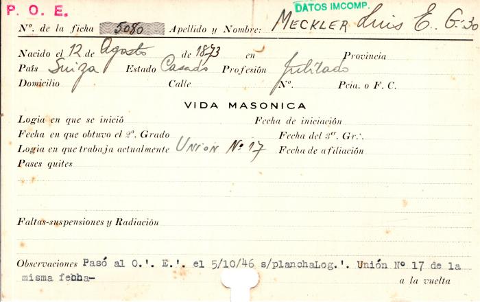 Ficha de miembro de Luis E. Meckler.