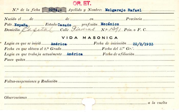 Ficha de miembro de Rafael Melgarejo.