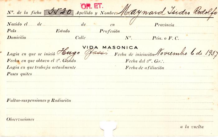 Ficha de miembro de Isidro Rodolfo Maynard.