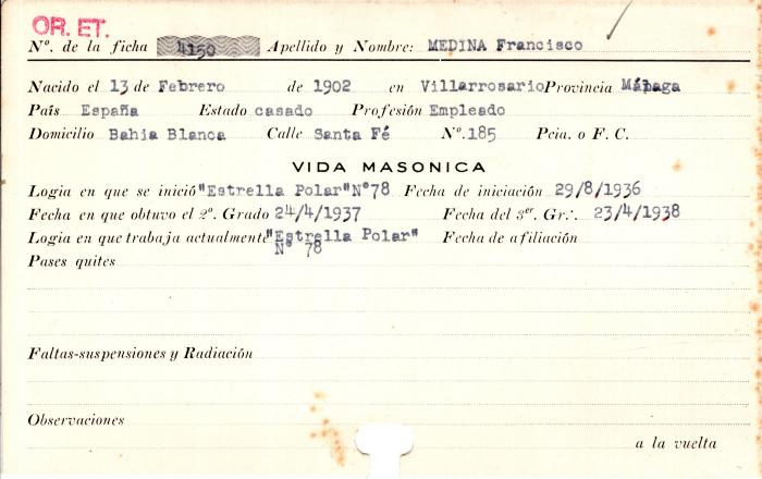 Ficha de miembro de Francisco Medina.