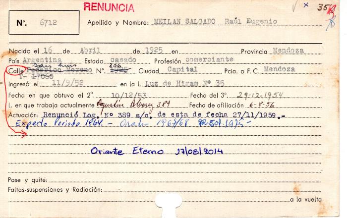 Ficha de miembro de Raúl Eugenio Meilan Salgado.
