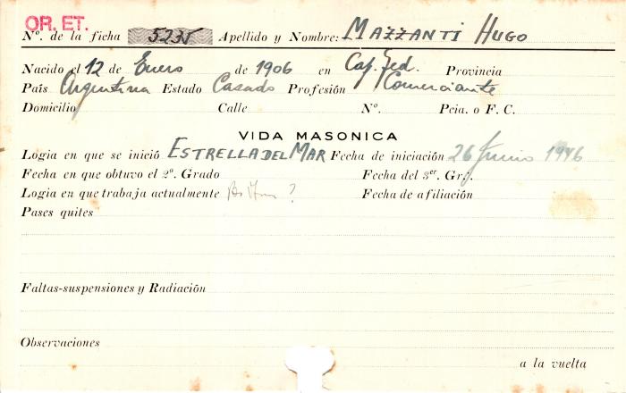 Ficha de miembro de Hugo Mazzanti.
