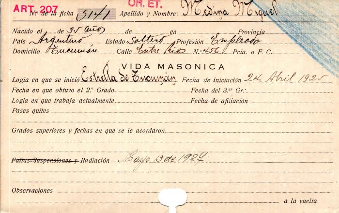 Ficha de miembro de Miguel Medina.
