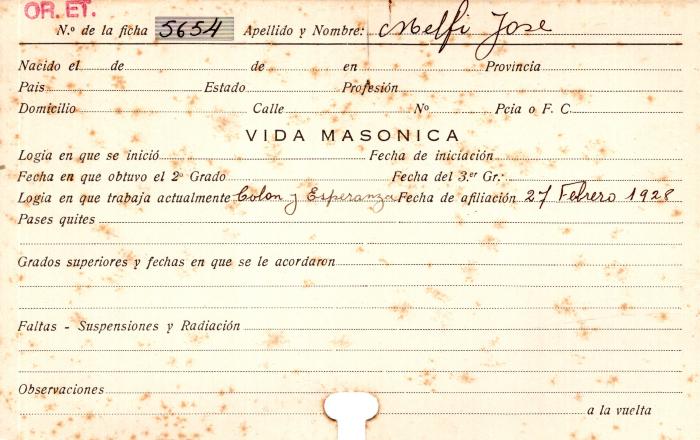 Ficha de miembro de José Melfi.