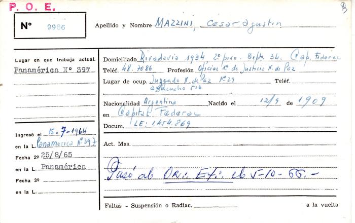 Ficha de miembro de César Agustín Mazzini.
