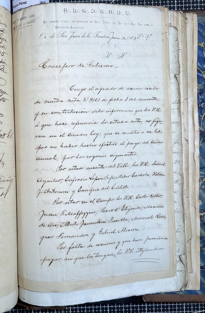 Documentación de R:. L:. San Juan de la Frontera N° 33.