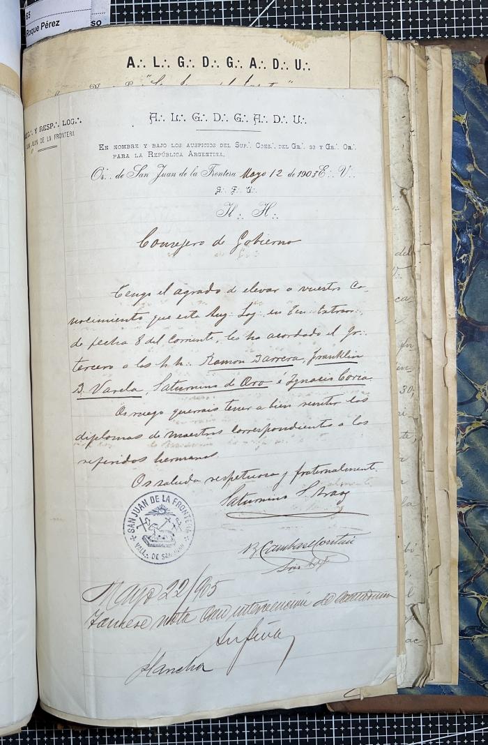 Documentación de R:. L:. San Juan de la Frontera N° 33.