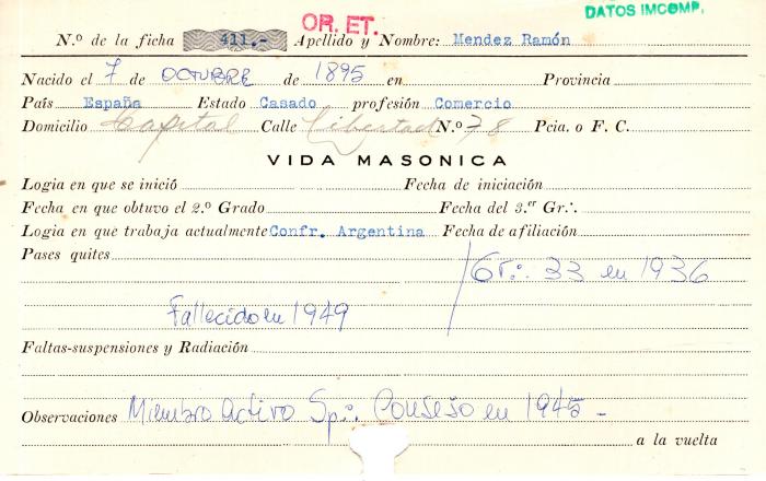 Ficha de miembro de Ramón Mendez.