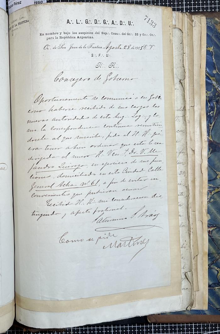 Documentación de R:. L:. San Juan de la Frontera N° 33.