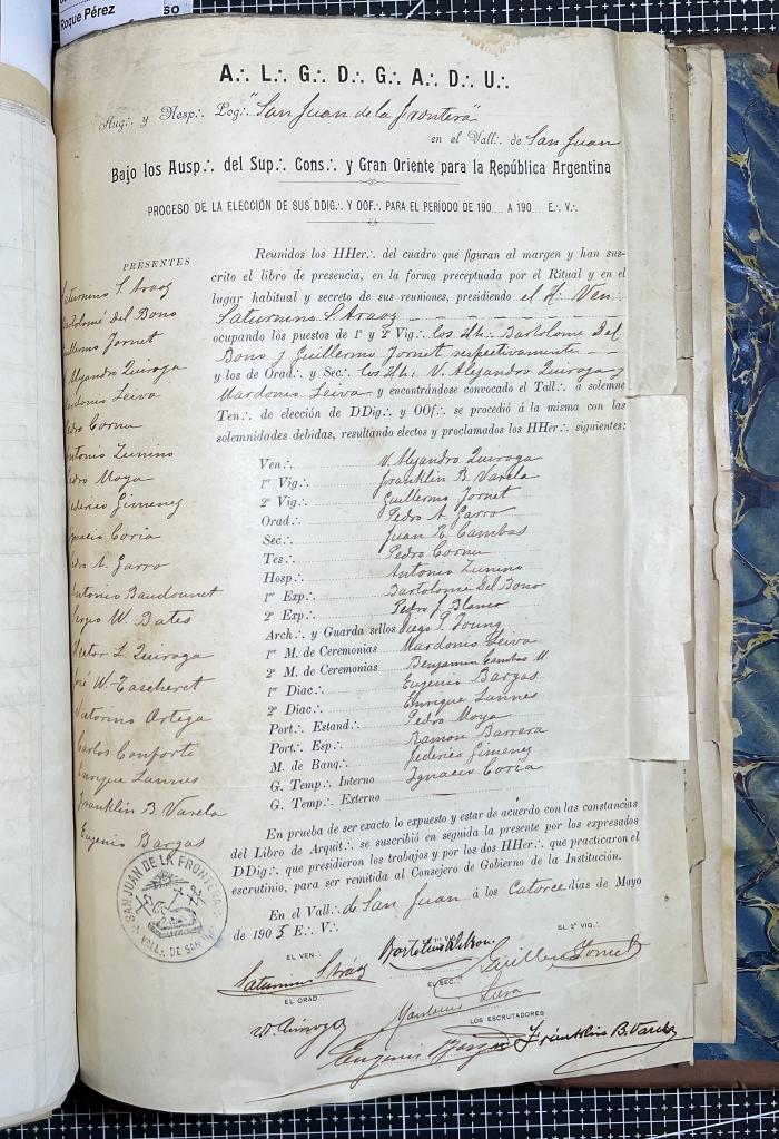 Documentación de R:. L:. San Juan de la Frontera N° 33.