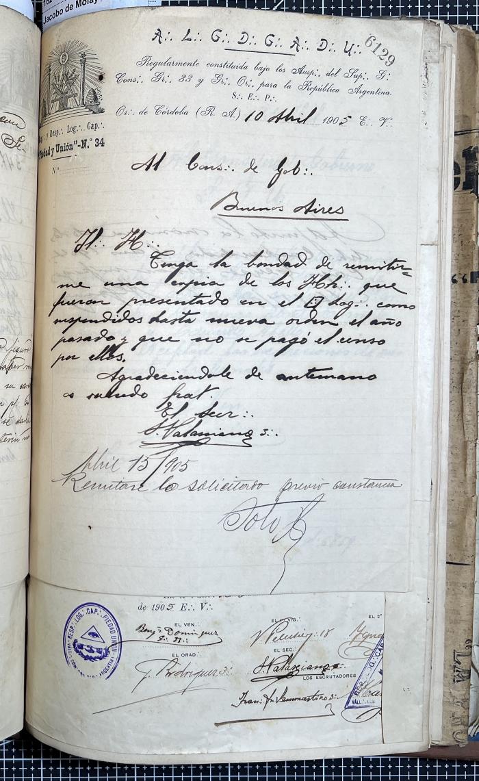 Documentación de R:. L:. Piedad y Unión N° 34.