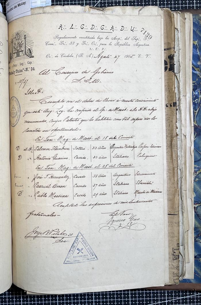 Documentación de R:. L:. Piedad y Unión N° 34.