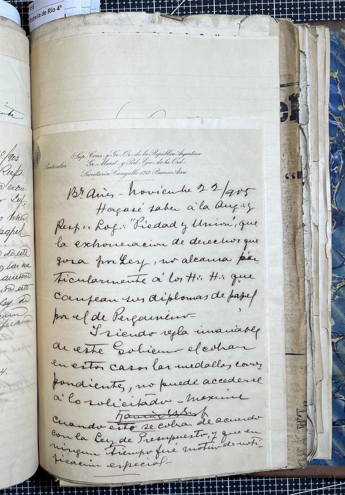 Documentación de R:. L:. Piedad y Unión N° 34.