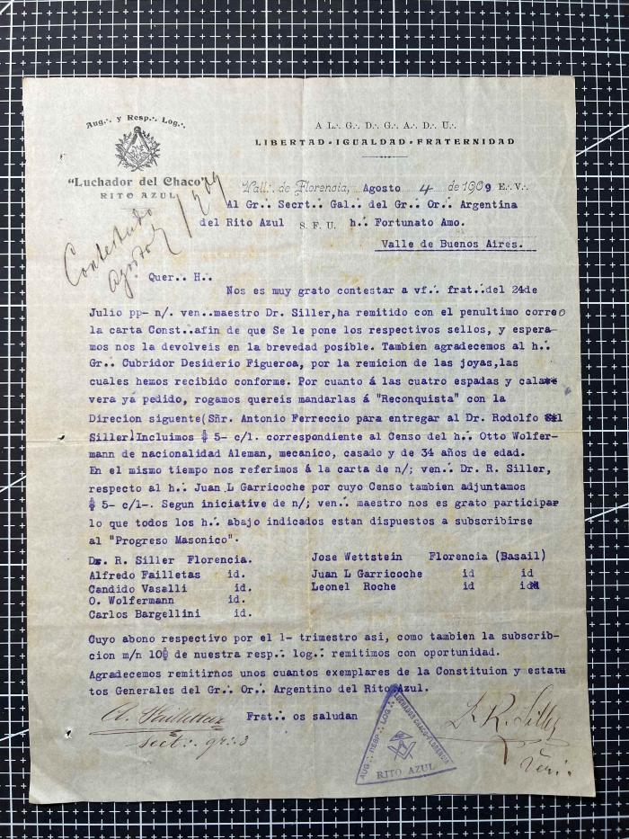Documentación de R:. L:. Luchador del Chaco Nº 151.