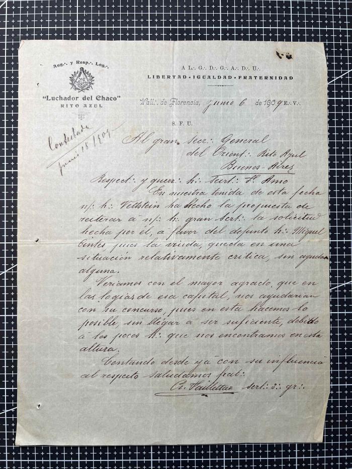 Documentación de R:. L:. Luchador del Chaco Nº 151.