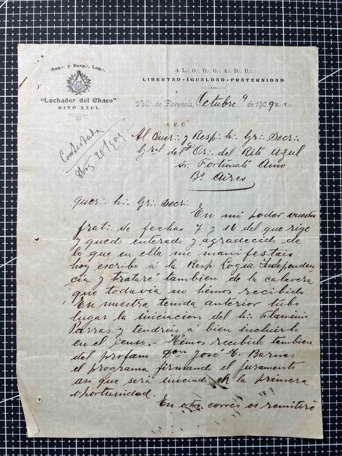Documentación de R:. L:. Luchador del Chaco Nº 151.