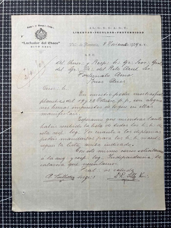 Documentación de R:. L:. Luchador del Chaco Nº 151.