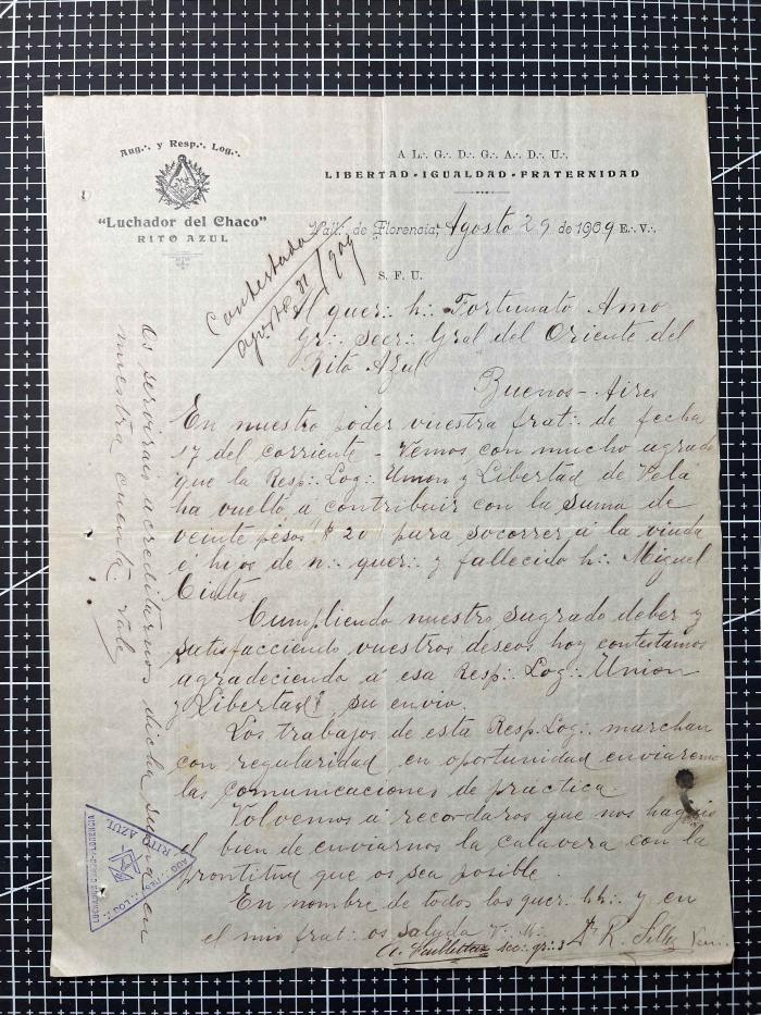 Documentación de R:. L:. Luchador del Chaco Nº 151.