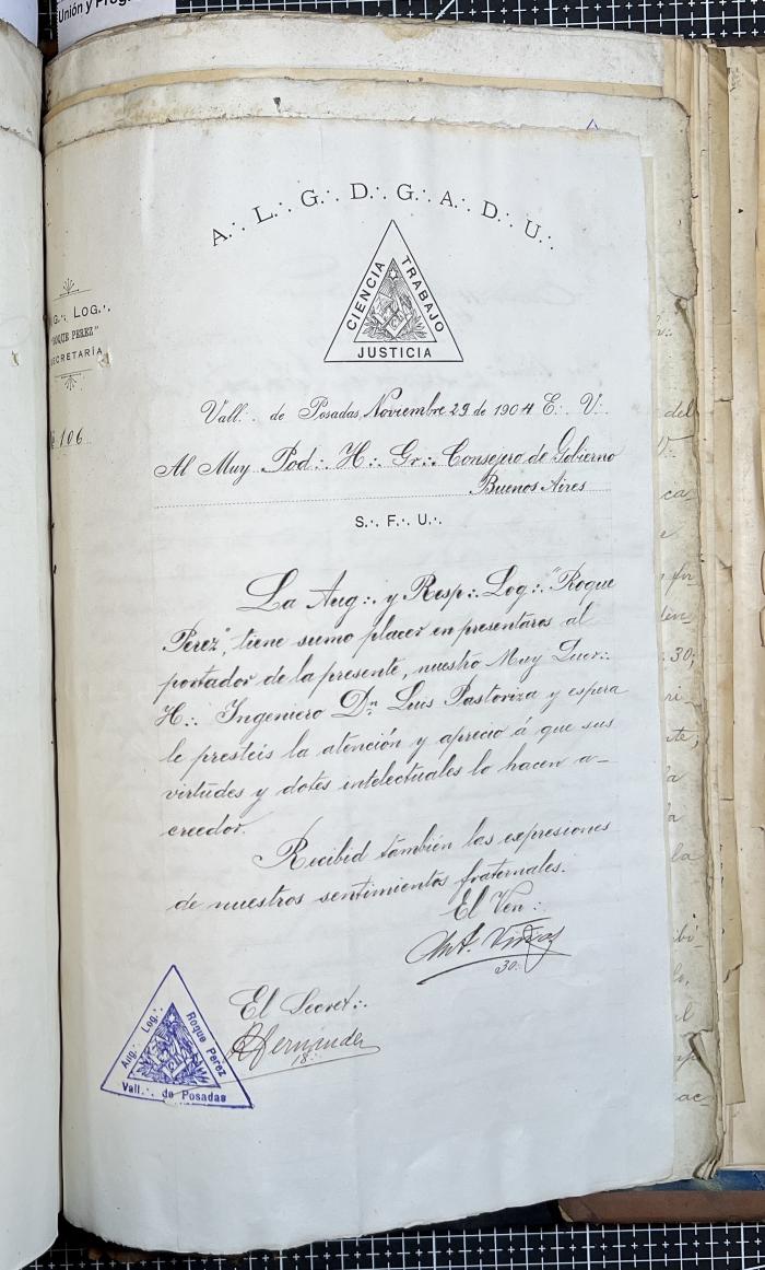 Documentación de R:. L:. Roque Pérez Nº 65.