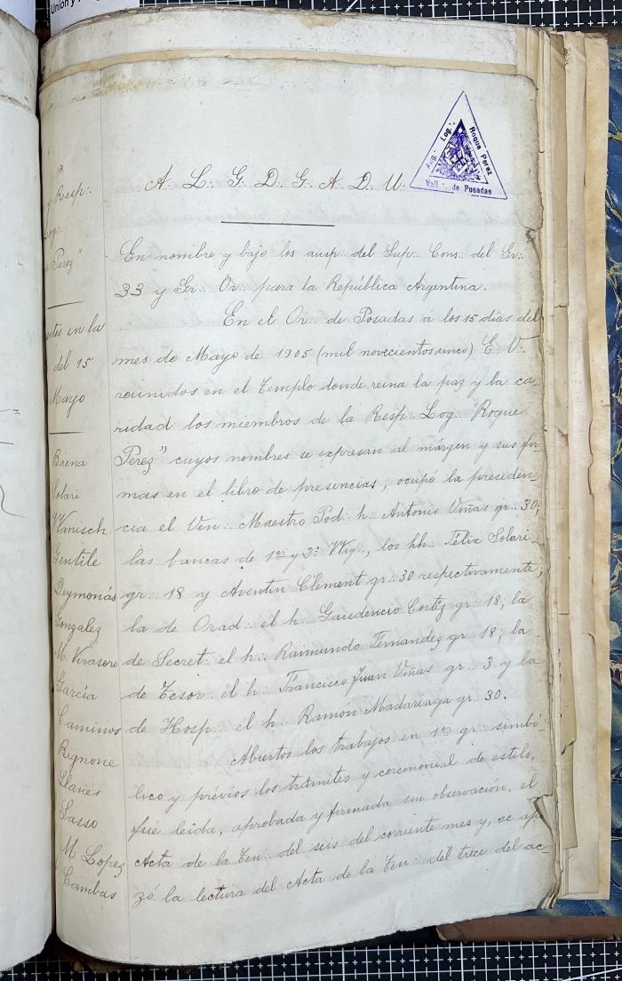 Documentación de R:. L:. Roque Pérez Nº 65.