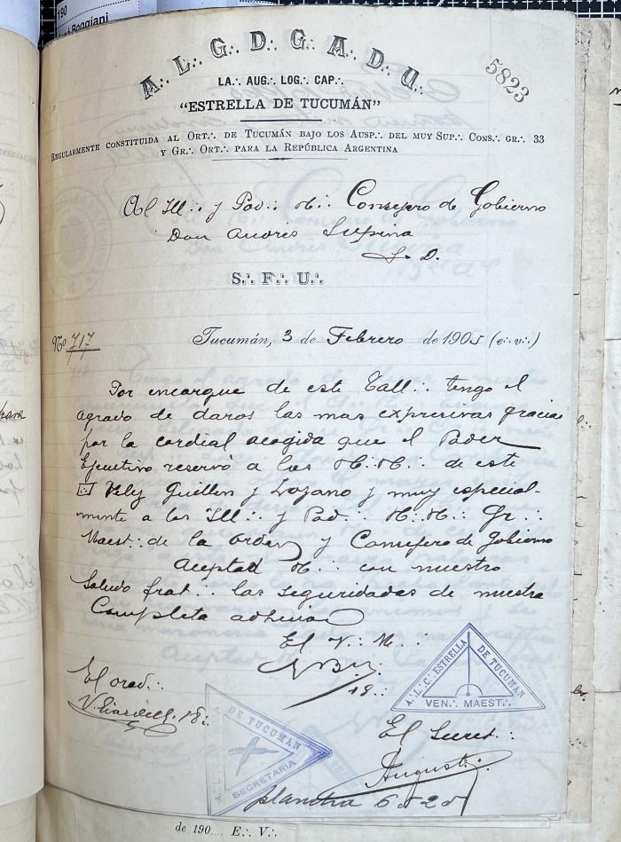 Documentación de R:. L:. Estrella de Tucumán Nº 71.