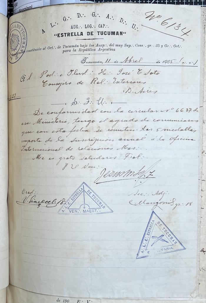 Documentación de R:. L:. Estrella de Tucumán Nº 71.