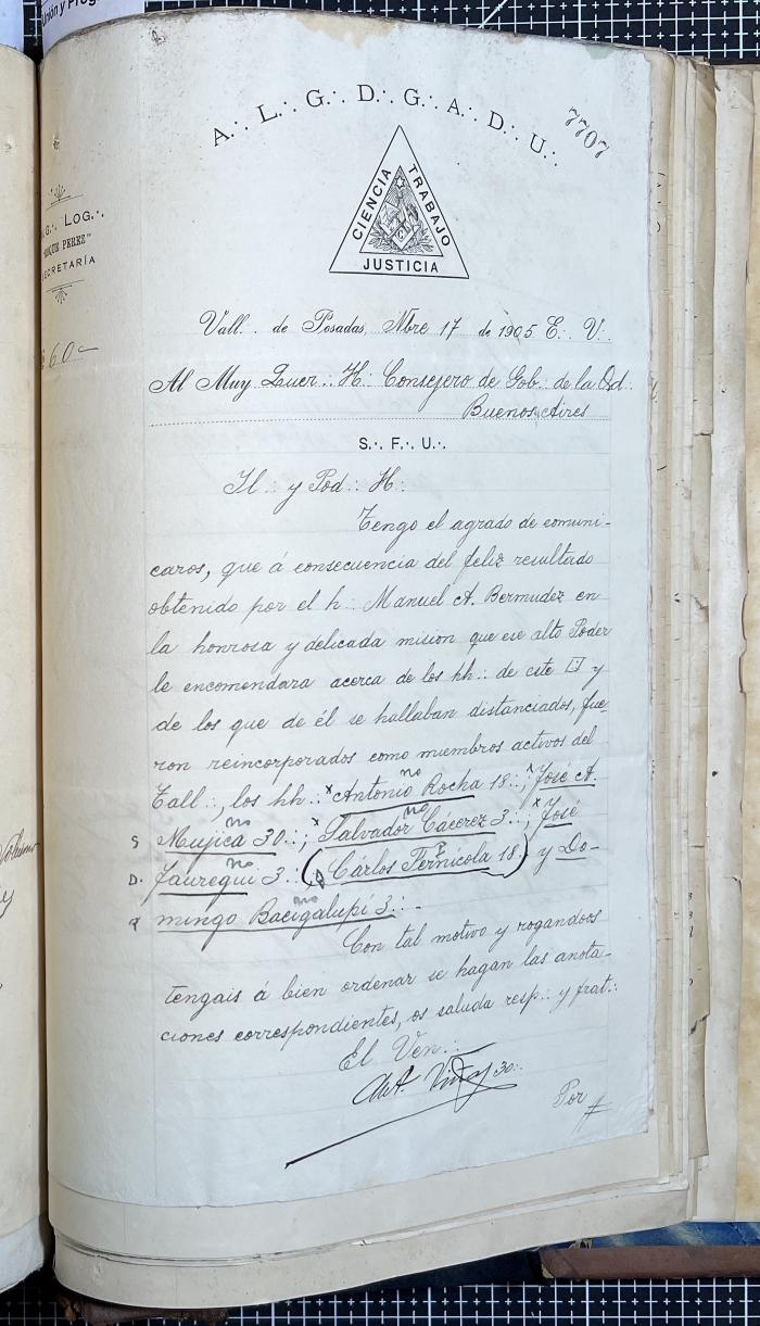 Documentación de R:. L:. Roque Pérez Nº 65.