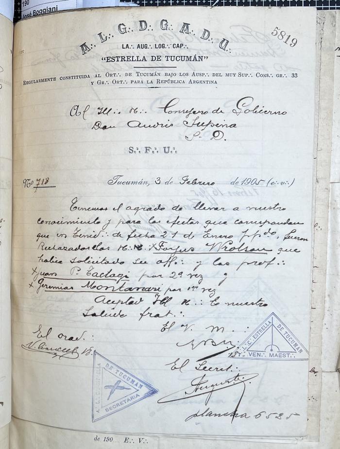 Documentación de R:. L:. Estrella de Tucumán Nº 71.