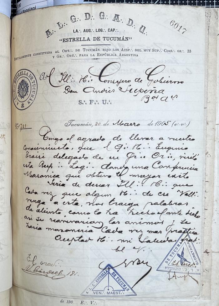 Documentación de R:. L:. Estrella de Tucumán Nº 71.
