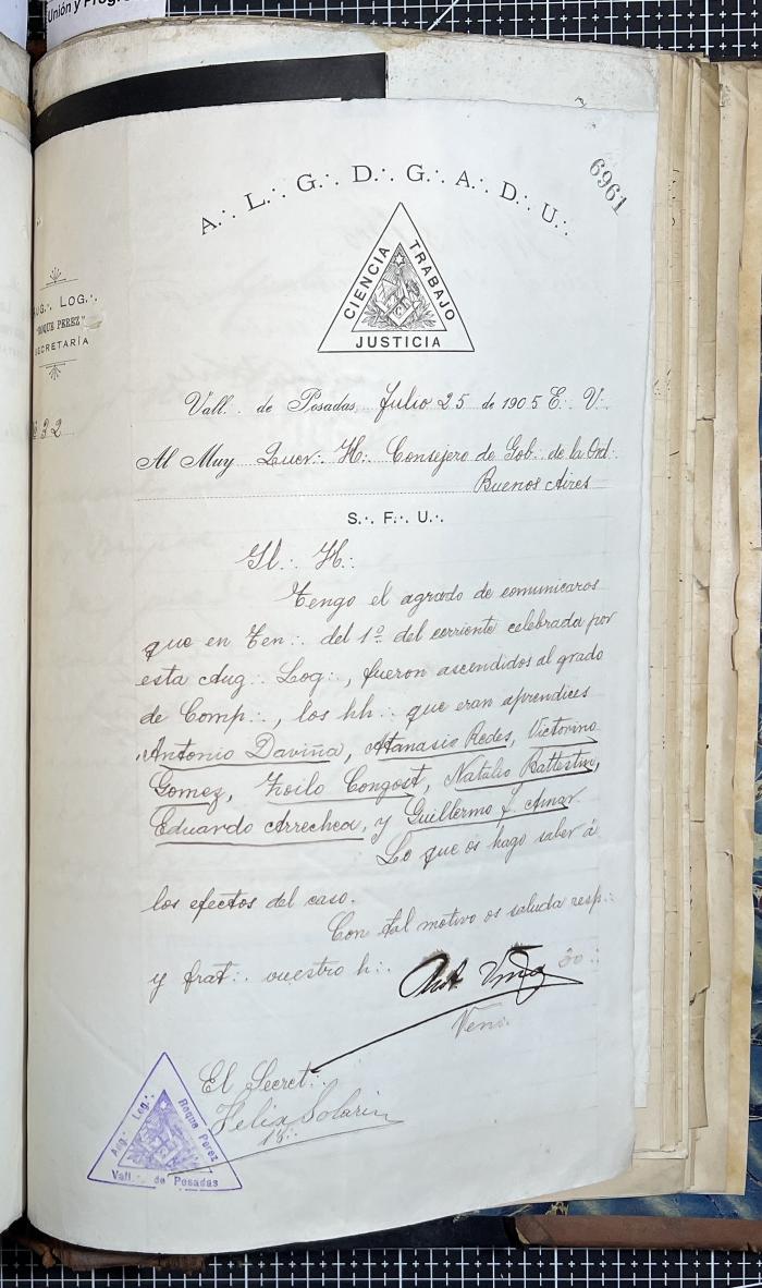 Documentación de R:. L:. Roque Pérez Nº 65.