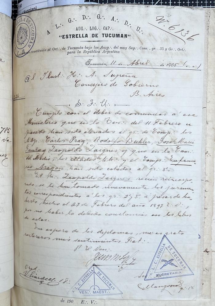 Documentación de R:. L:. Estrella de Tucumán Nº 71.