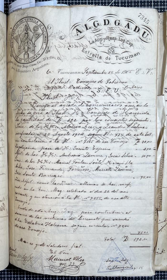 Documentación de R:. L:. Estrella de Tucumán Nº 71.