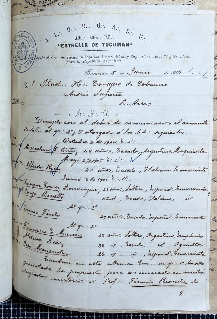 Documentación de R:. L:. Estrella de Tucumán Nº 71.